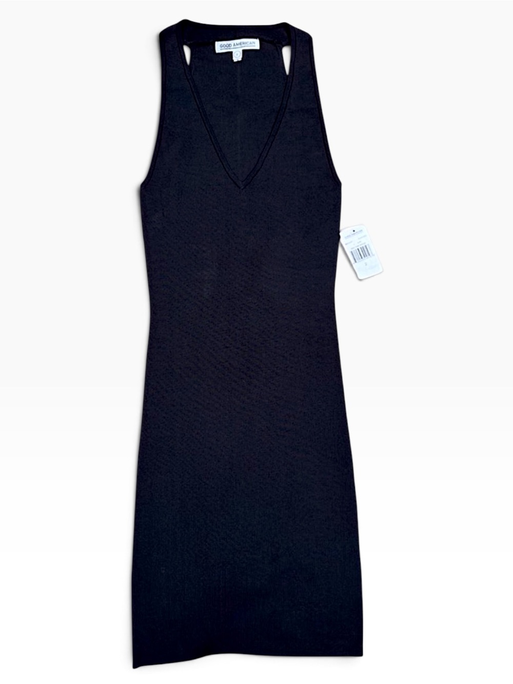 Good American Black Ribbed V-Neck Racerback Bodycon Mini Dress SZ M NWT